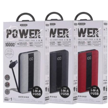 [Mã 155ELSALE giảm 7% đơn 300K] Sạc dự phòng tích hợp cáp sạc Remax WK WP-083 10000mAh - Hàng chính hãng