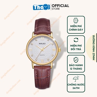 Đồng Hồ Nữ Halei 545 Dây Da Nâu Trắng Thanh Lịch