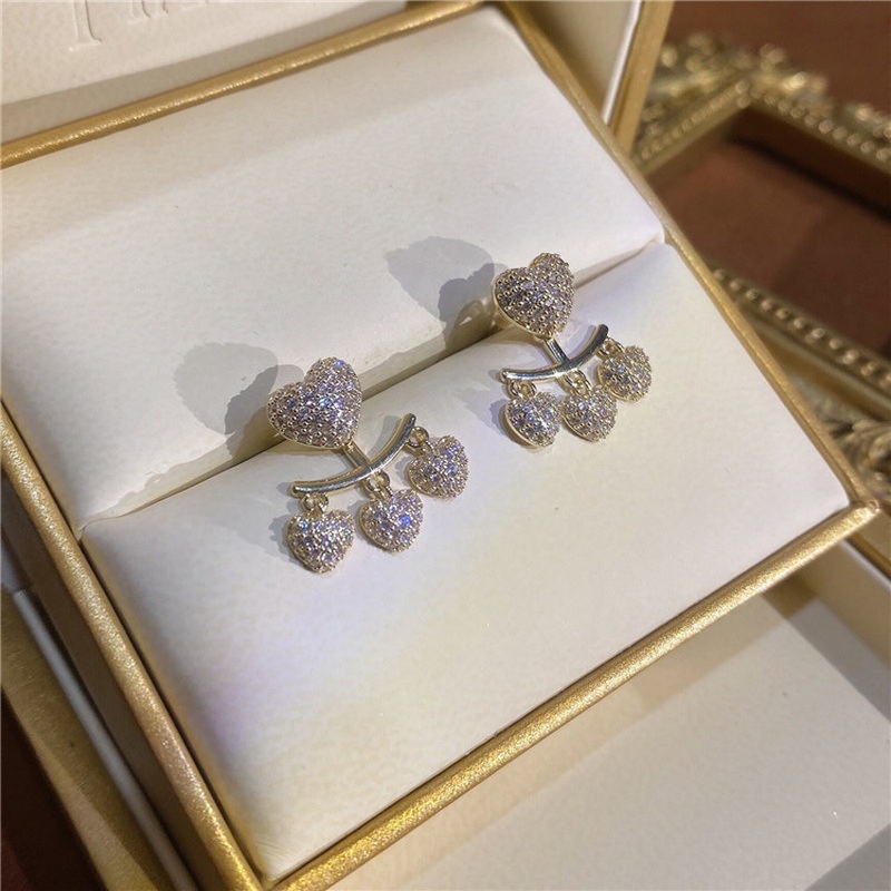 Bông Tai Mạ Bạc 925 Hình Trái Tim Đính Đá Kim Cương Nhân Tạo Toàn Diện