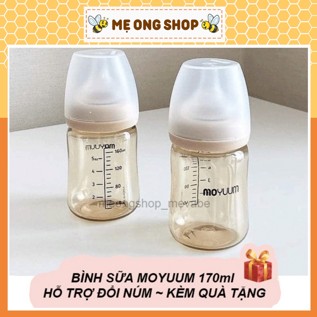 Bình sữa Moyuum 170ml chính hãng cho bé từ sơ sinh (Hỗ trợ đổi núm, Kèm quà tặng)