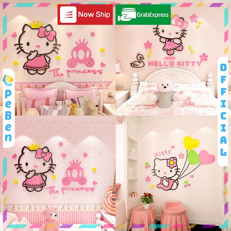Tranh Mica trang trí tường Hello Kitty màu hồng công chúa Trang trí phòng ngủ cho bé Nhiều Size - EPeBen