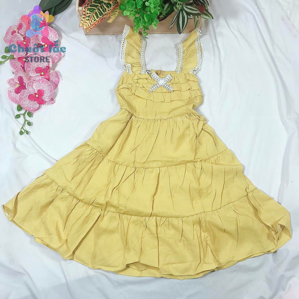 Váy Xòe Cho Bé Gái Chuột Lắc Store Kiểu Tay Con Size Đại Từ 18kg Đến 28kg Màu Hồng, Vàng