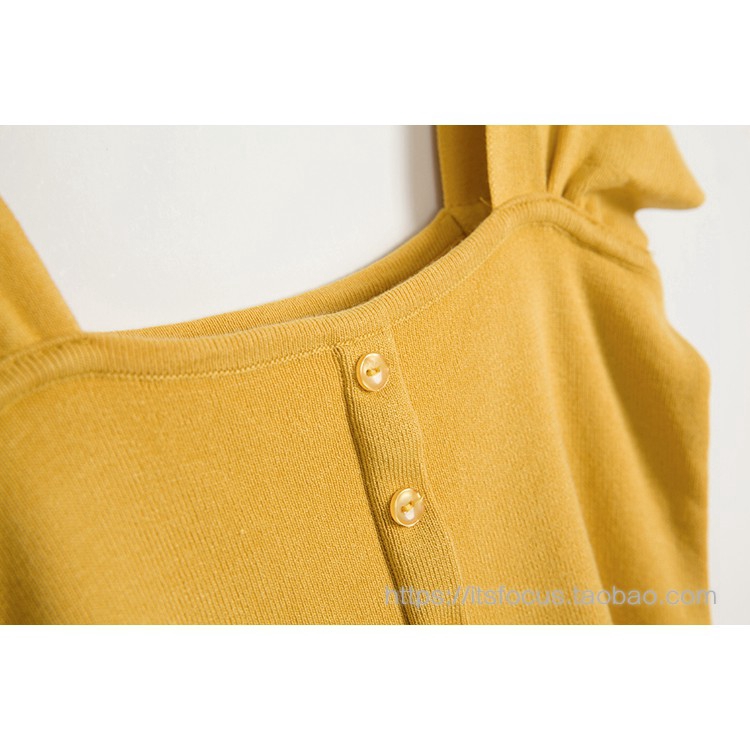Áo croptop dệt kim màu trơn phối nút thời trang cho nữ