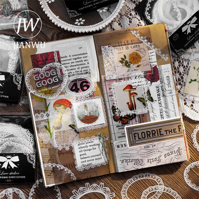 Bộ 15 Miếng Dán Trang Trí Sổ Tay/Nhật Ký DIY Phối Ren Kiểu Vintage Sáng Tạo
