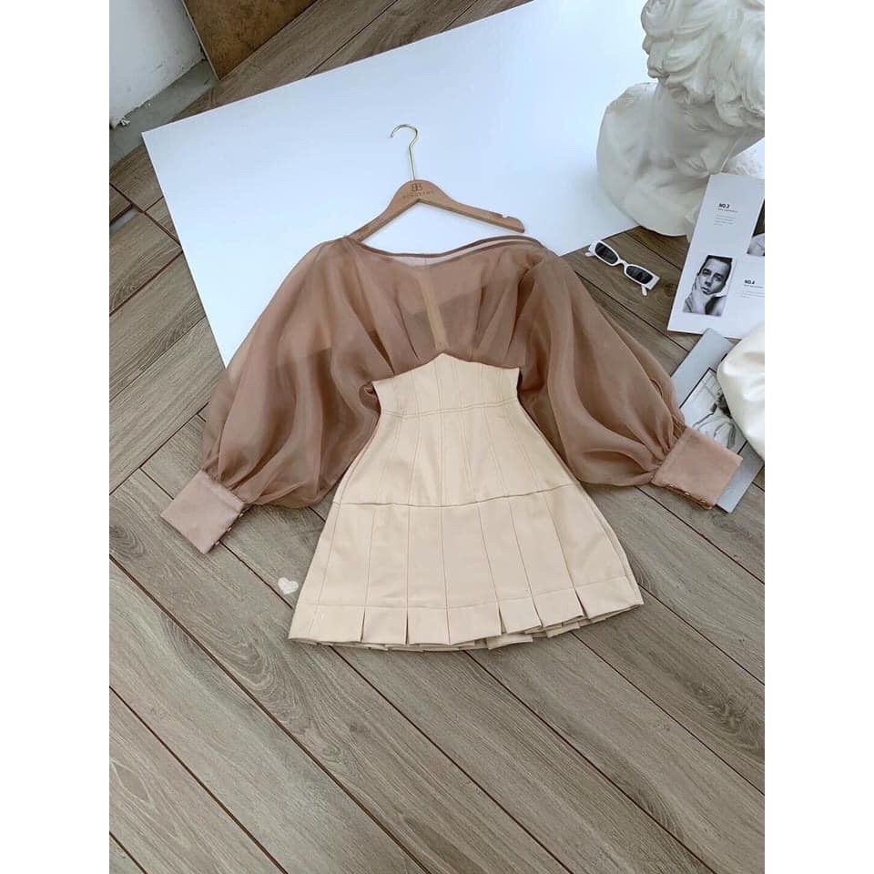 Đầm tiểu thư lệch vai chân váy xếp ly cao cấp Fanci Dress | BigBuy360 - bigbuy360.vn