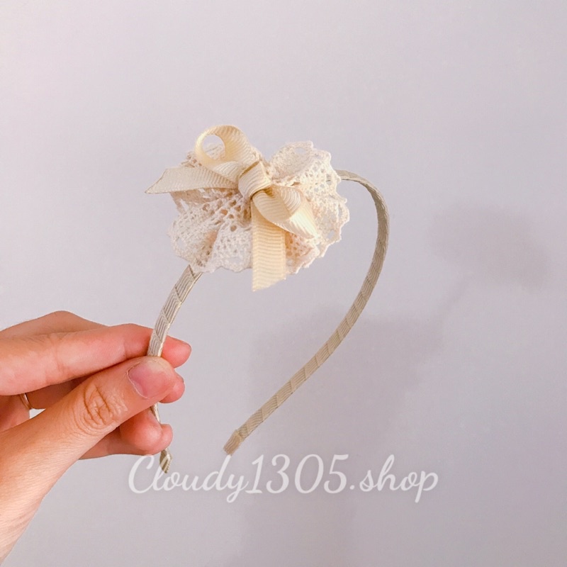 Cài tóc/Bờm tóc hoa ren đính nơ ruy băng điệu đà