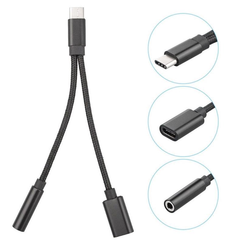 Bộ 2 Dây Cáp Chuyển Đổi Tai Nghe 2 Trong 1 Type C Sang 3.5 mm Aux Cho Huawei Htc Max2 Xiaomi Usb C 3.5mm