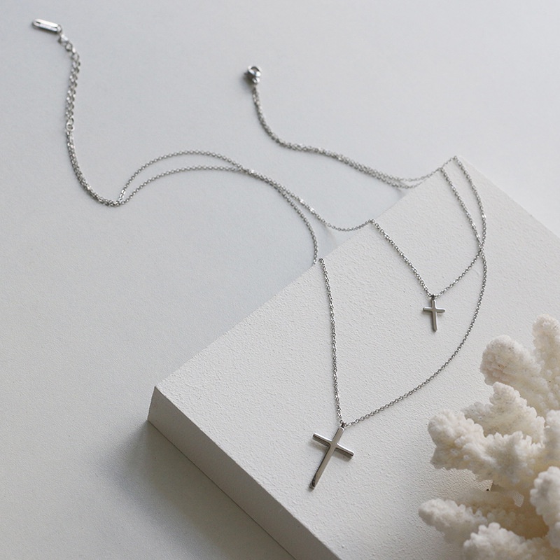 Dây chuyền titan thánh giá 2 tầng không gỉ WNS2204