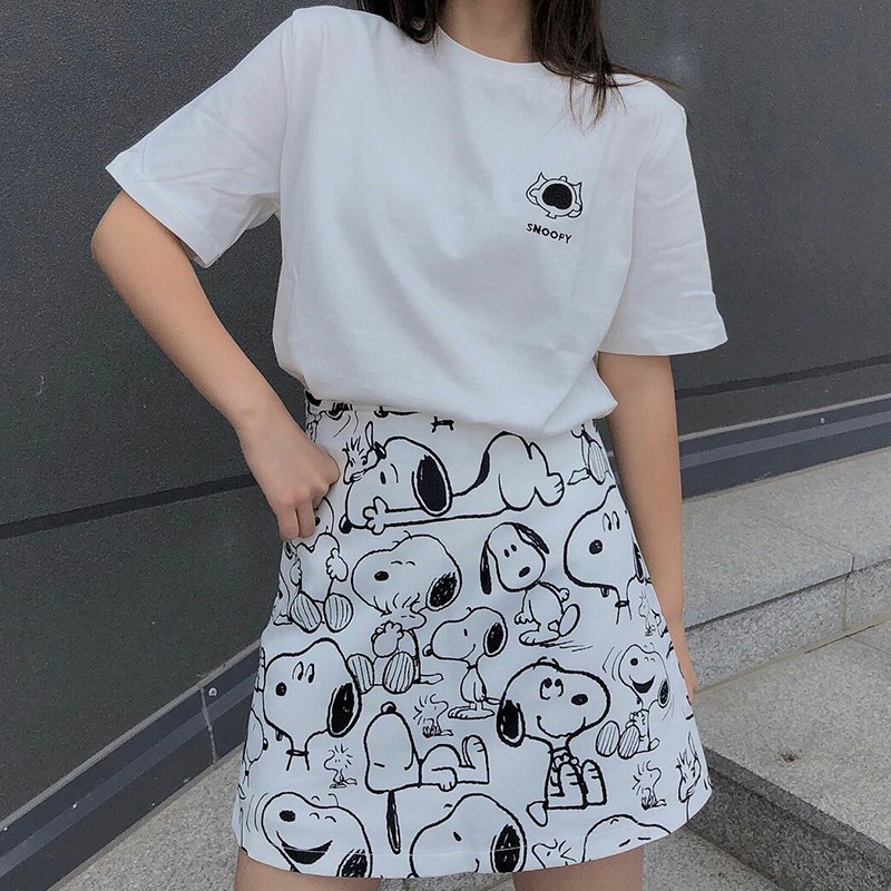 Chân Váy Chữ A Lưng Cao Họa Tiết Chó Snoopy Thời Trang | BigBuy360 - bigbuy360.vn