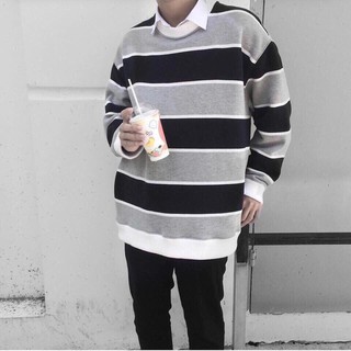 Áo Sweater Sọc Ngang Xám Đen