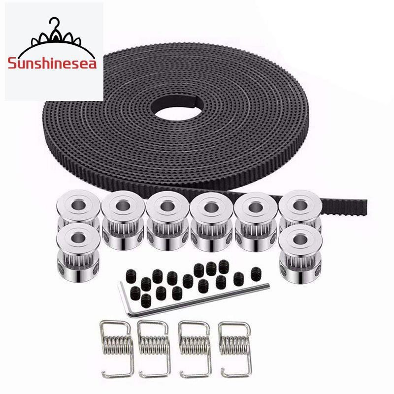 10M Rubber Opening Belt 6mm Width+8pcs GT2 Pulley 20 Teeth Bore 5mm +4pcs Belt Locking Spring for 3D printer