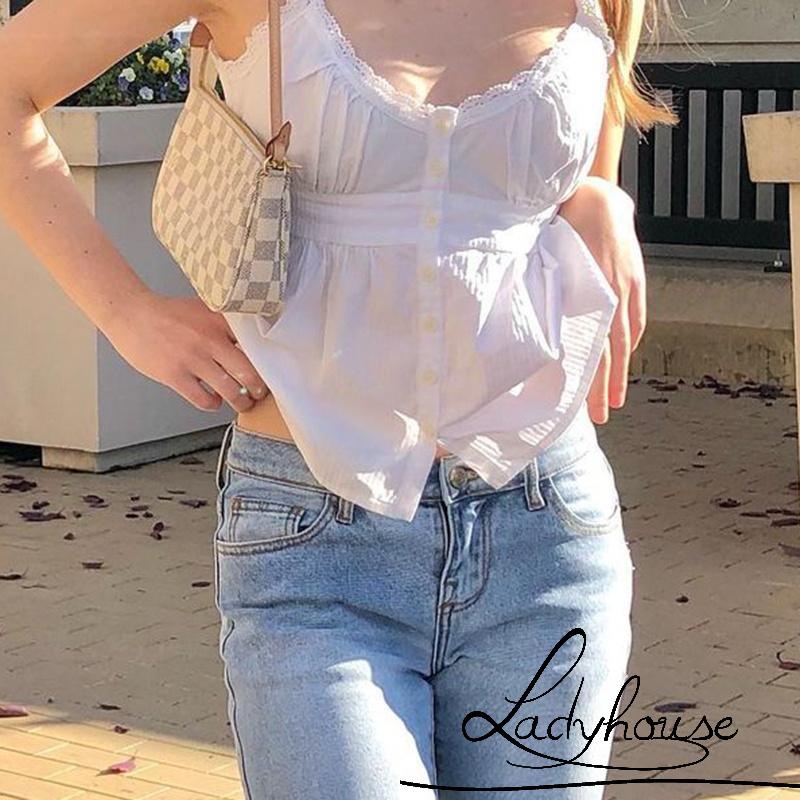 Áo Yếm Hai Dây Cổ Chữ V Sâu Màu Trơn / Sọc Caro Thời Trang Mùa Hè Cho Nữ