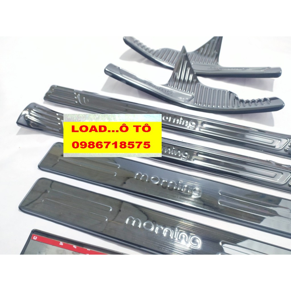 Ốp Bậc Cửa, Nẹp Bước Chân Xe  KIA Morning 2023-2014 Trong Ngoài Chất Liệu titan Vân Xước Cao Cấp Load ô tô