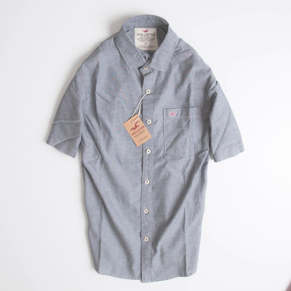 Áo sơ mi nam tay ngắn vải Oxford xuất khẩu cao cấp Hollister màu Xám - Trẻ Trung Năng Động !