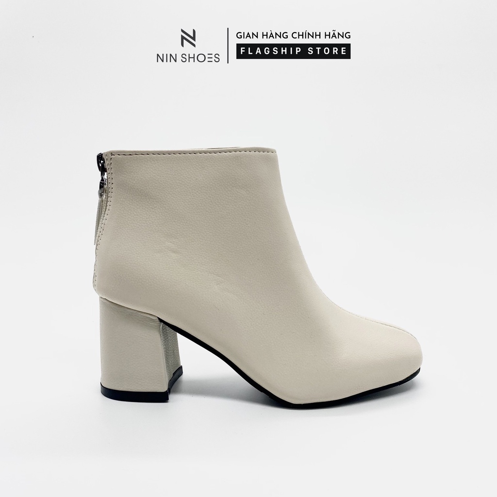 Giày Boot nữ 5p gót vuông da sần kéo khoá sau Ninshoes | WebRaoVat - webraovat.net.vn