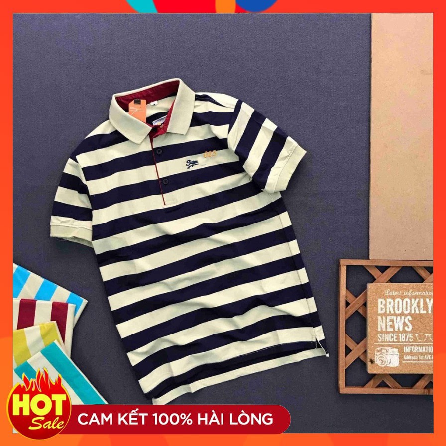 Áo thun nam có cổ 💝FREESHIP💝 Áo thun phối sọc ngang cao cấp_ Kitty One Shop