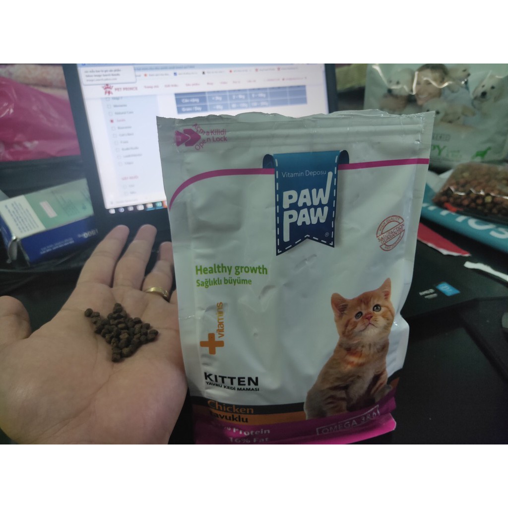 Thức ăn hạt mèo PawPaw Kitten gói 500g(mèo dưới 12 tháng) Date 20.04.22