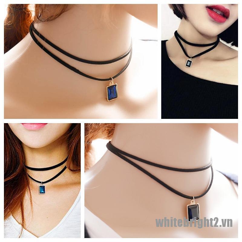 <white2> Gothic Black Lace Retro Velvet Choker Collar Necklace Jewelry Crystal Pendant