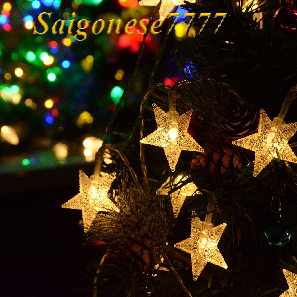 Dây Đèn Led Xài Pin Bóng Đèn Hình Ngôi Sao Trang Trí Decor Tiệc Noel Cắm Trại