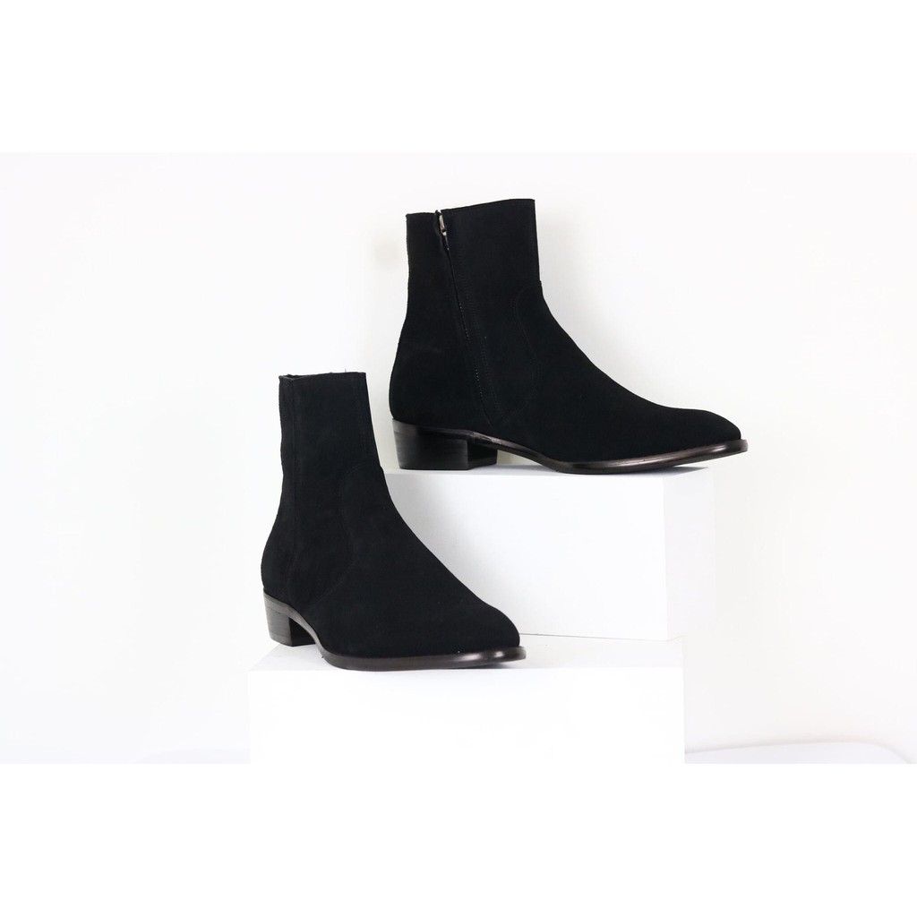 [ Cao Cấp ] Zip Boots Da Lộn Đen