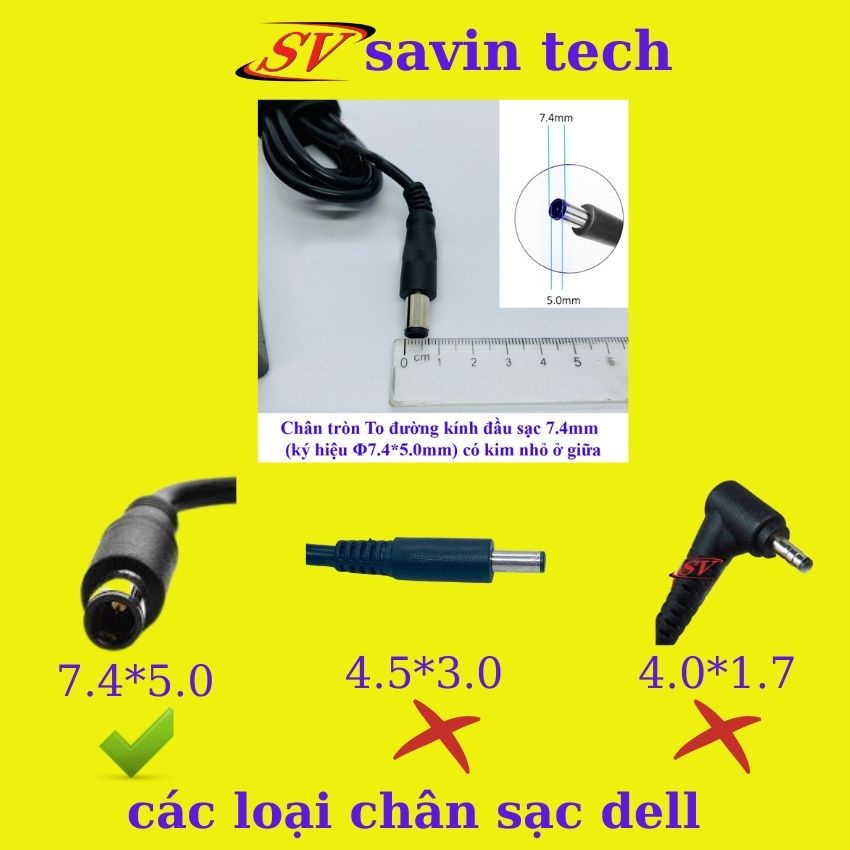 Sạc máy tính dell 4,62A chân kim to savinhitech, sạc laptop dell 90W zin cao cấp bảo hành 12 tháng