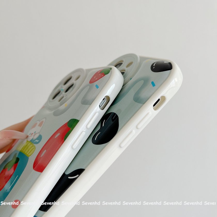 Ốp Điện Thoại Mềm Hình Dâu Tây / Thỏ Mắt To Có Đệm Khí Cho iPhone 14 13 12 11 Pro Max X XR Xs Max 8 7 6 6s Plus SE 2020