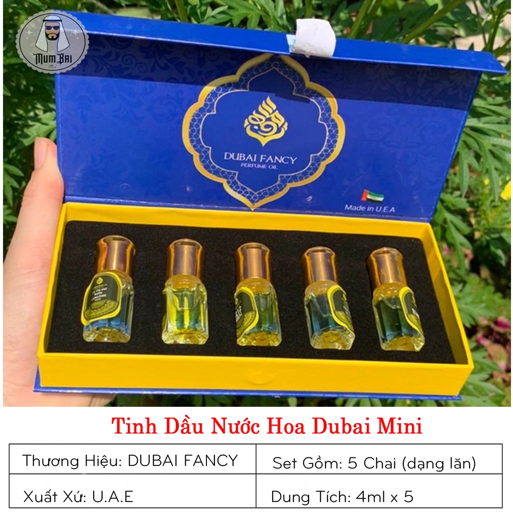Tinh dầu nước hoa dubai mini dạng lăn 5ml chính hãng, Set 5 chai tinh dầu dubai lưu hương lâu, Hương thơm sang trọng