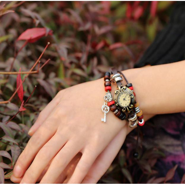 Đồng hồ mix vòng tay da + phụ kiện gỗ phong cách vintage 3 kiểu dáng - KHAI TRƯƠNG SHOP GIÁ ƯU ĐÃI | BigBuy360 - bigbuy360.vn