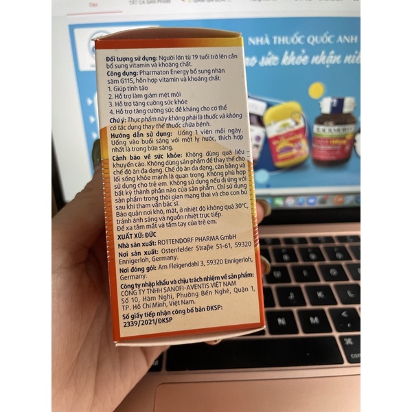 PHARMATON Energy – Bổ sung vitamin & khoáng chất với nhân sâm G115 chuẩn hóa.