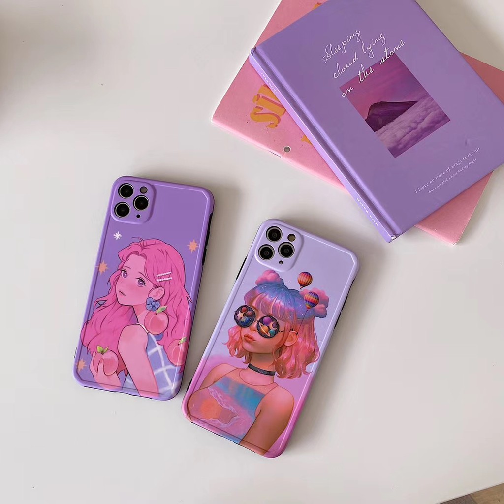 Ốp điện thoại mềm hình cô gái xinh đẹp màu hồng cho iPhone 7 8 SE2 plus X XS XR XSmax 11 Pro Promax | BigBuy360 - bigbuy360.vn
