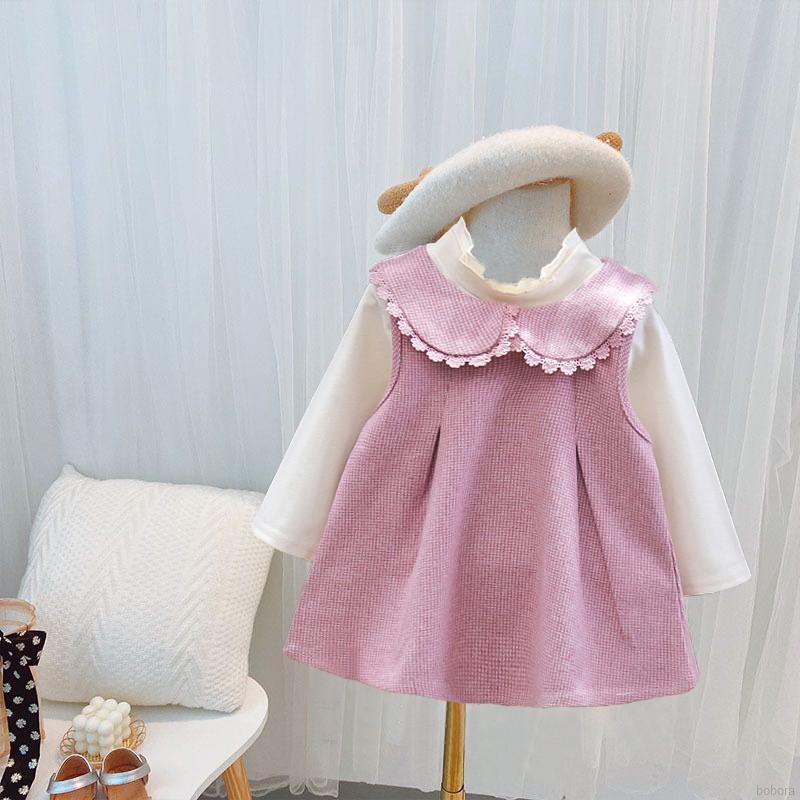 BOBORA Set 2 Món Áo Thun Tay Dài Phối Chân Váy Công Chúa Cho Bé Gái 1-3 Tuổi