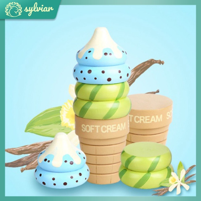 Bộ Đồ Chơi Ngôi Nhà Gỗ Có Nam Châm Hình Cây Kem Ốc Quế Dâu Vanilla Dành Cho Trẻ Em