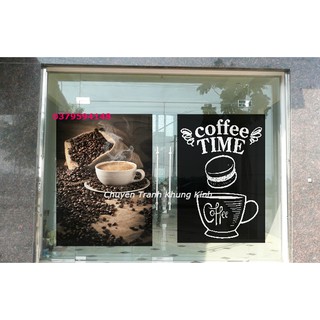 [COMBO 2 TRANH DÁN KÍNH] 2 Mặt Trang Trí Quán Cafe - Trà Sữa( kt : 2- 60x100)