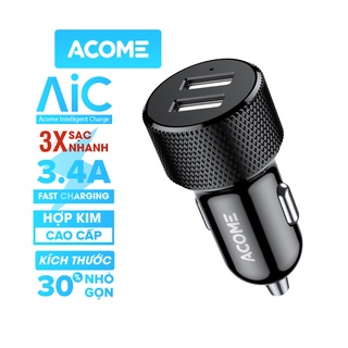 Tẩu Sạc Ô Tô Cốc Sạc Xe Hơi ACOME ACC03 2 Cổng USB Sạc Nhanh 2.4A Chỉ Báo