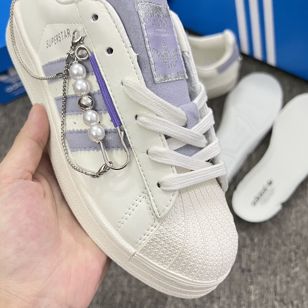 Giày sneakes Nam Nữ Trắng 𝑨𝒅𝒊𝒅𝒂s𝒔 𝑴𝒖̃𝒊 𝑺𝒐̀, Giày Thể Thao Das 𝑺𝒐̀ Ngọc trai Tím, Ngọc trai Vàng