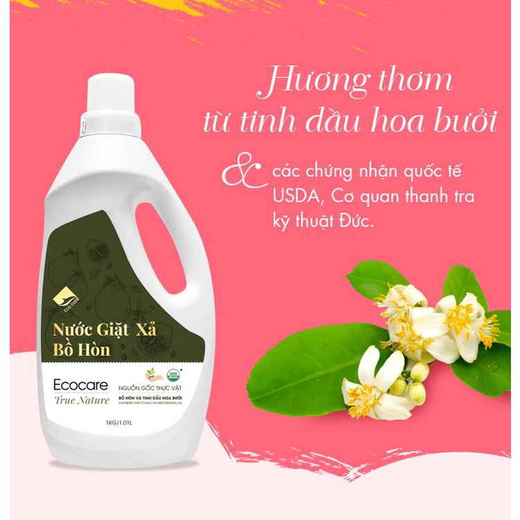 Nước giặt xả hữu cơ bồ hòn Ecocare 2000ml, nước giặt đồ cho trẻ sơ sinh và em bé