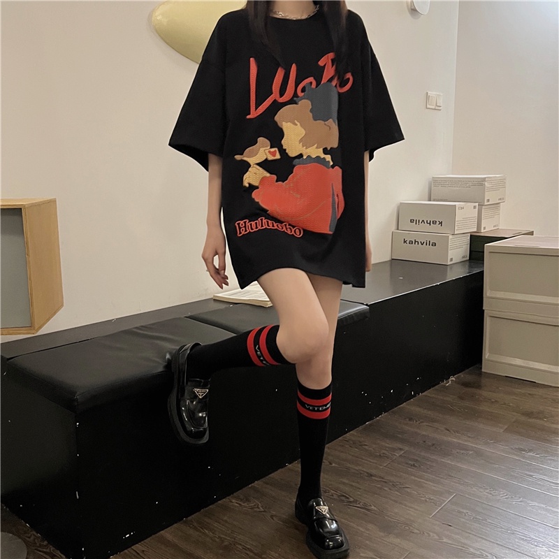 Áo Thun Cotton Tay Ngắn Dáng Rộng Màu Trơn Thời Trang Mùa Hè Cho Nữ