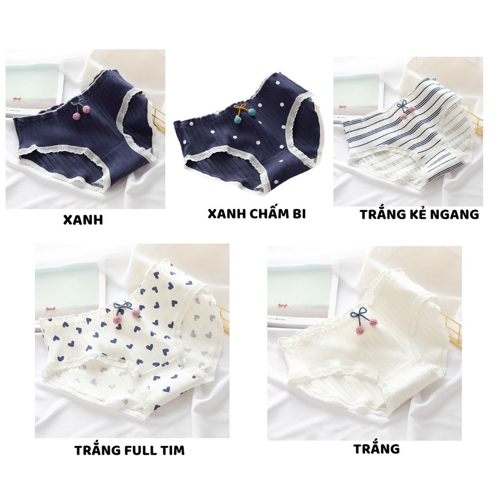 QUẦN LÓT NỮ ❤️FREESHIP❤️ Quần lót Nữ Cotton gân tăm tông xanh cạp bèo dễ thương mẫu 1788