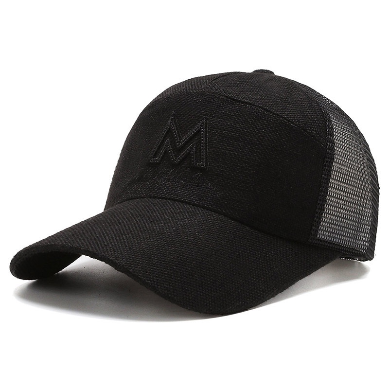 Mũ lưỡi trai LINJW unisex thêu chữ m phối lưới thời trang mùa hè có thể điều chỉnh