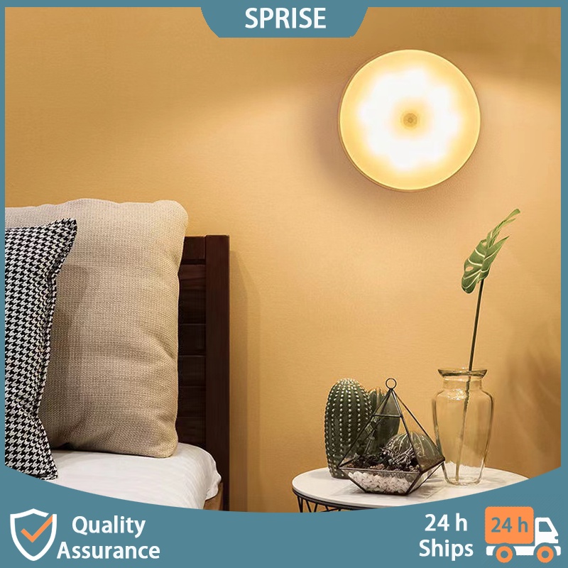 SPRISE Đèn LED Tròn Mini Cảm Biến Chuyển Động Gắn Dưới Tủ Quần Áo Phòng Ngủ Hành Lang