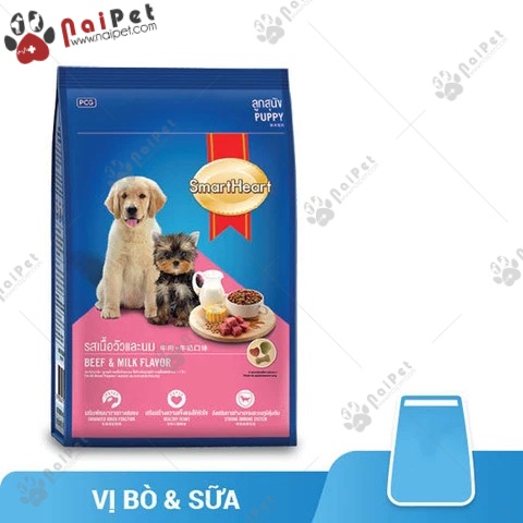 Thức Ăn Hạt Vị Thịt Bò Và Sữa Cho Chó Con Puppy SmartHeart 1.3kg