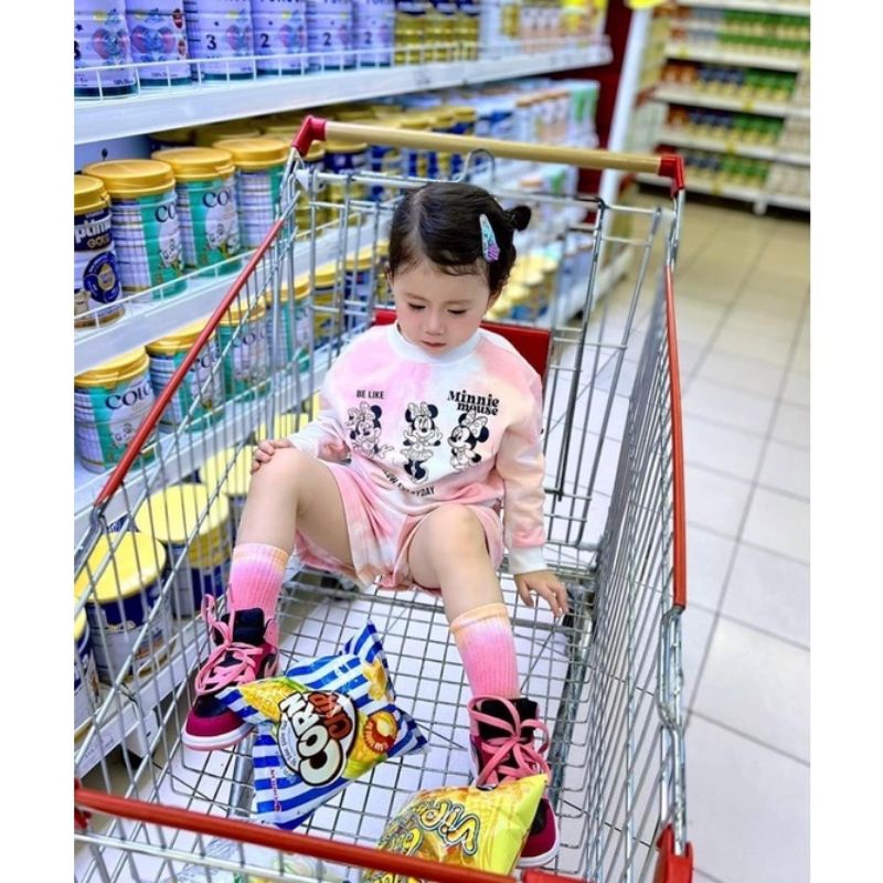 BỘ NỈ HỒNG LOANG IN MICKY CHO BÉ GÁI