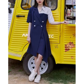 Đầm Vạt Lệch Xanh Dương Và Sọc Hàng Hiệu Vero Moda
