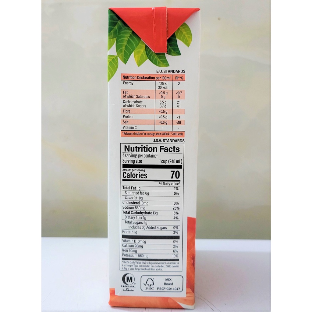 [Hộp 1 Lít] NƯỚC ÉP CÀ CHUA 100% NGUYÊN CHẤT [Cyprus] LIGO Natural Tomato Juice (halal)