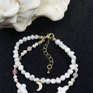 Vòng Tay đá Amethyst cùng Mặt Trăng Mini