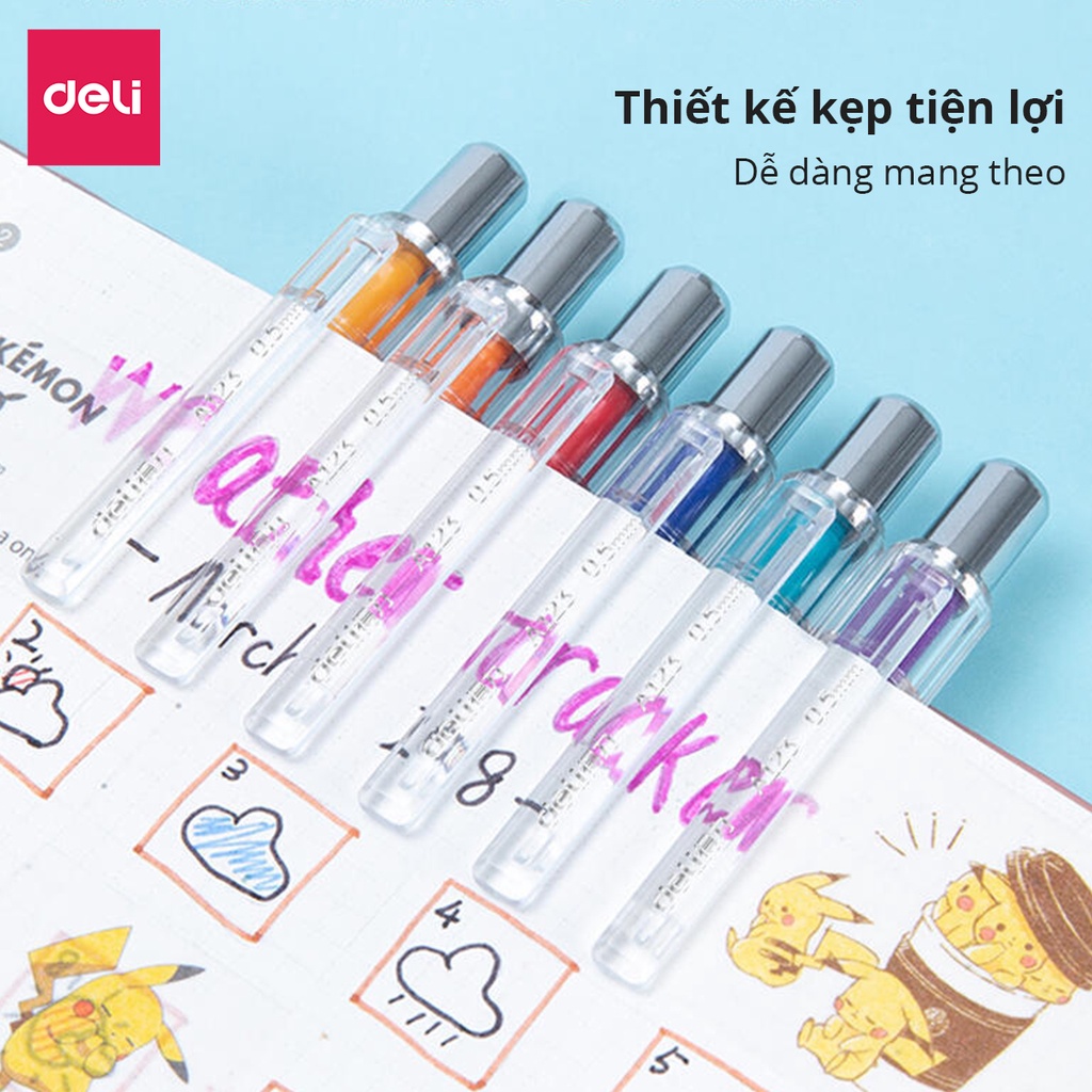 [Mã LIFEDELI3 giảm 50K đơn 99K] Set bút gel nhiều màu Deli - có đệm tay - 6 màu - A123