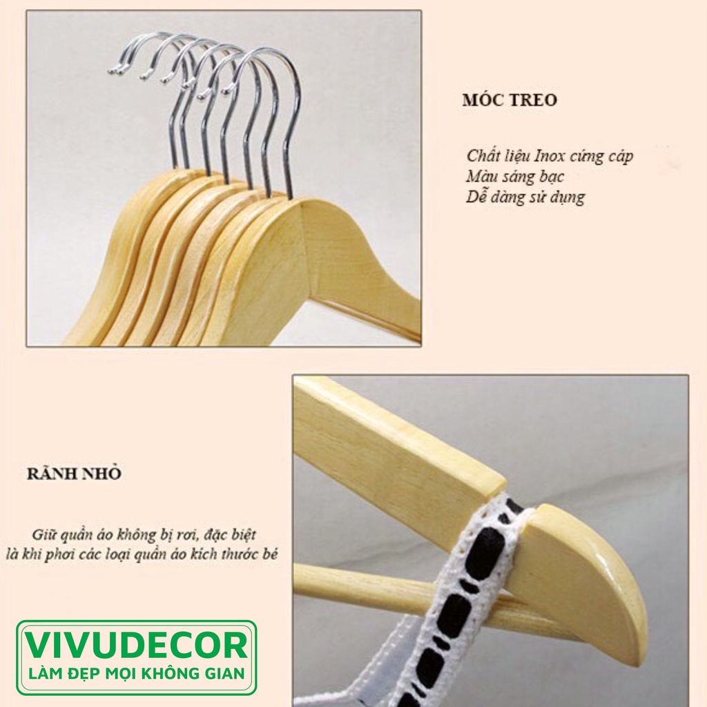 Móc treo quần áo VIVUDECOR MQ01 100% gỗ tự nhiên