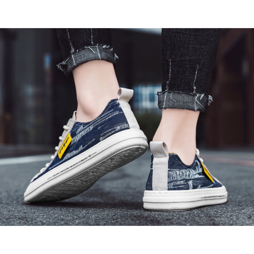 [Freeship + Video] Giày Sneaker Nam Vải Bò Rách Phối Da Lộn Cao Cấp | BigBuy360 - bigbuy360.vn