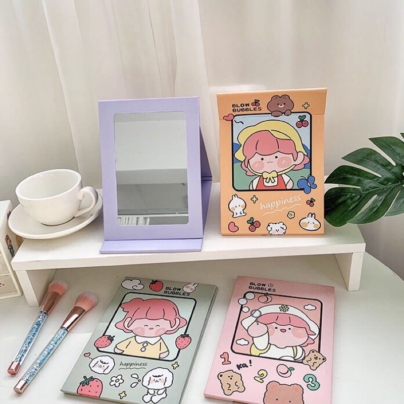 Gương gập khung bìa cứng để bàn - 15x18cm - chủ đề Cô gái đáng yêu