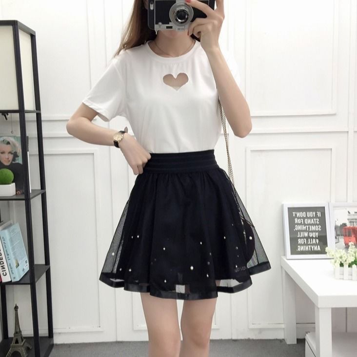 2021 new girls skirt Korean fashion trend high waist all-match a-line tutu mesh lace pleated half-length | BigBuy360 - bigbuy360.vn